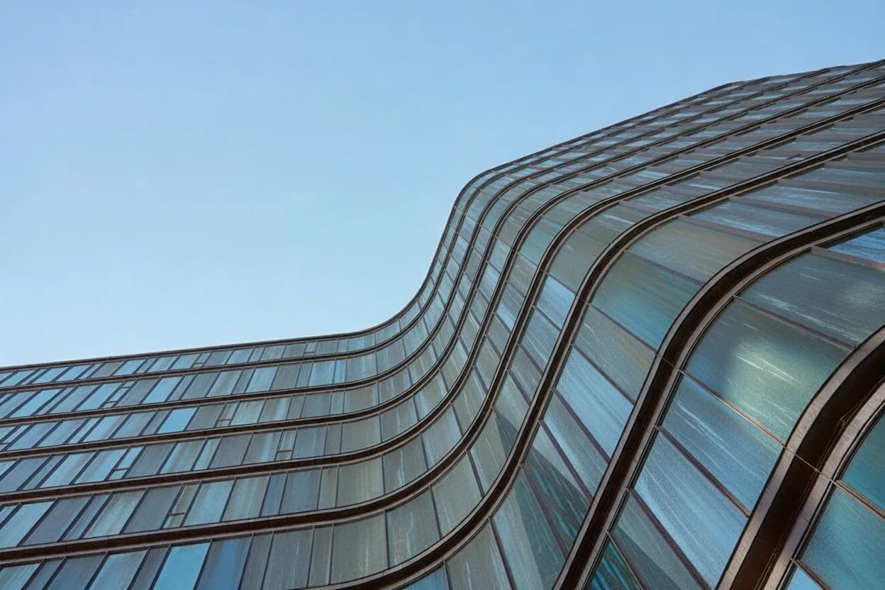 Building with dirty windows before cleaning